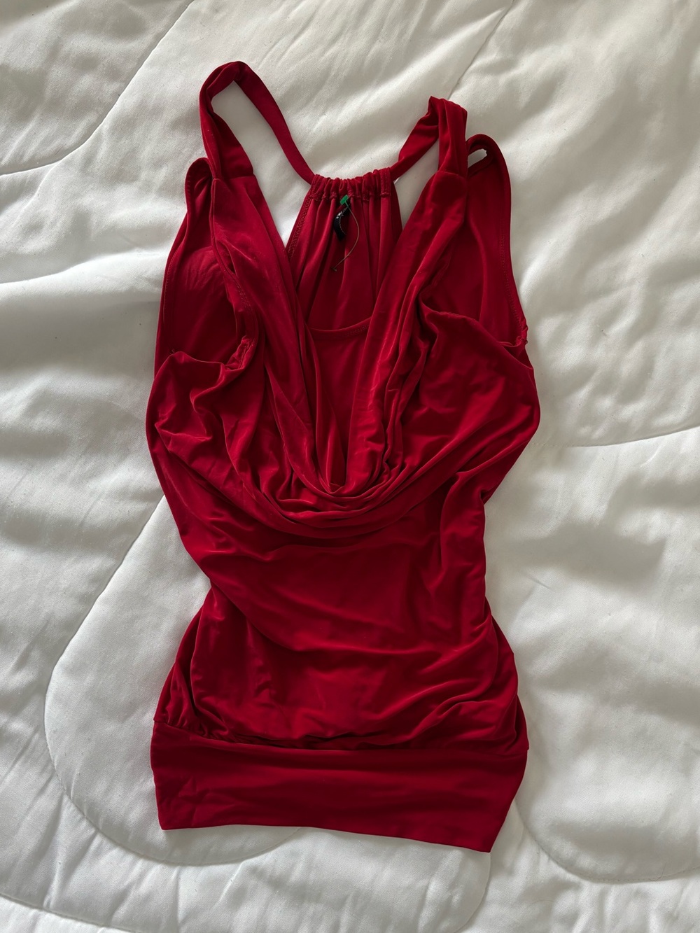 Red Draped Cowl Neck Tank Top